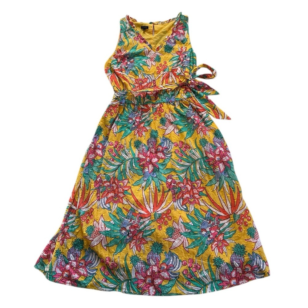 Talbots size 14 Textured Floral SMOCKED BELTED FIT & FLARE MIDI DRESS - Picture 4 of 16